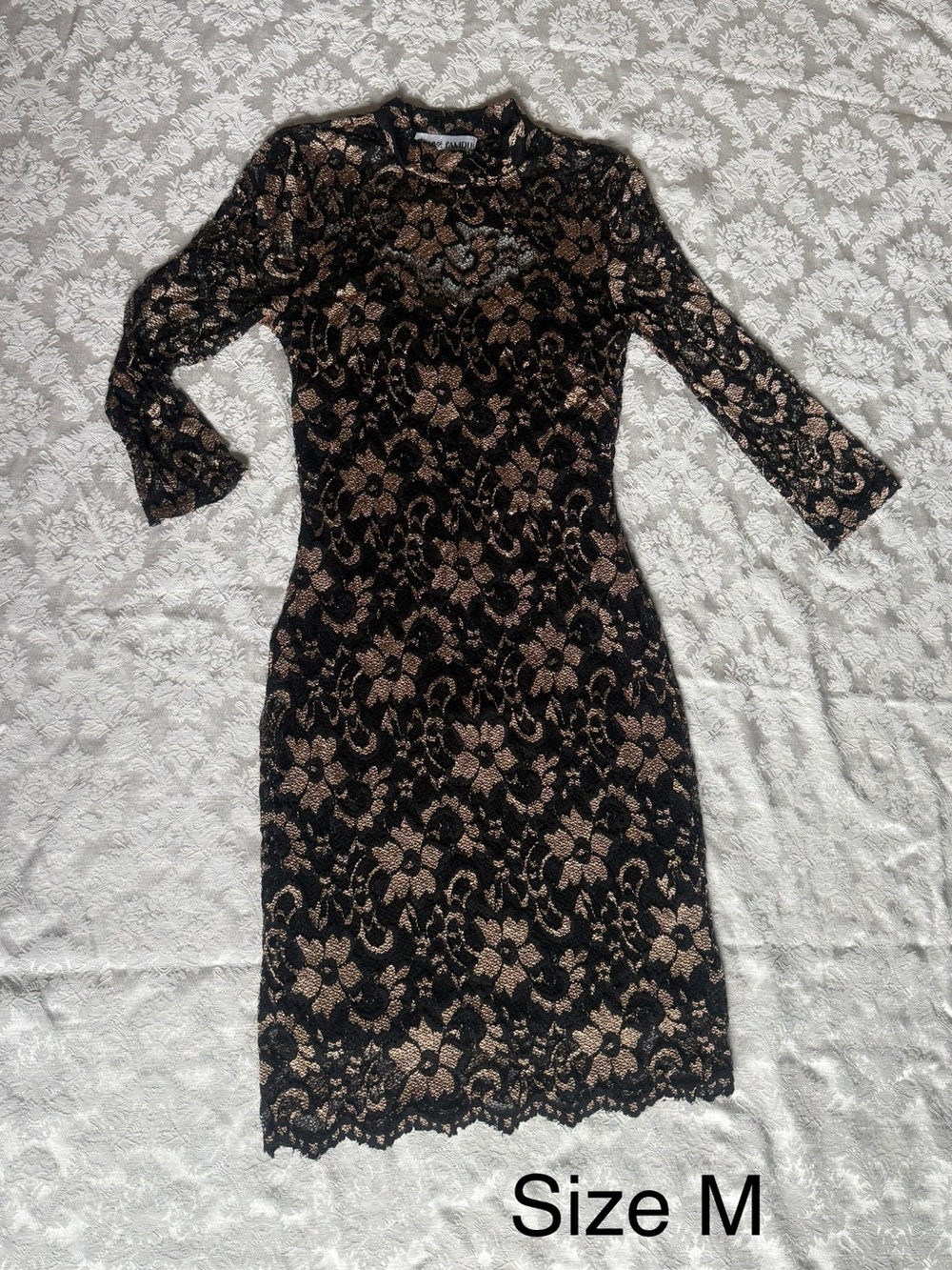 Black Lace Sheath Dress with Nude Underlay